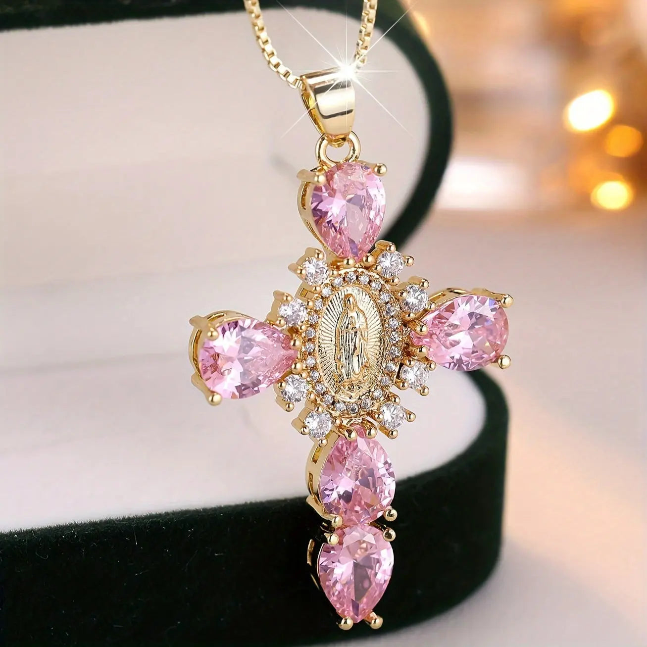 Virgin Mary Cubic Zircon Cross Pendant Necklace Dear Fancy