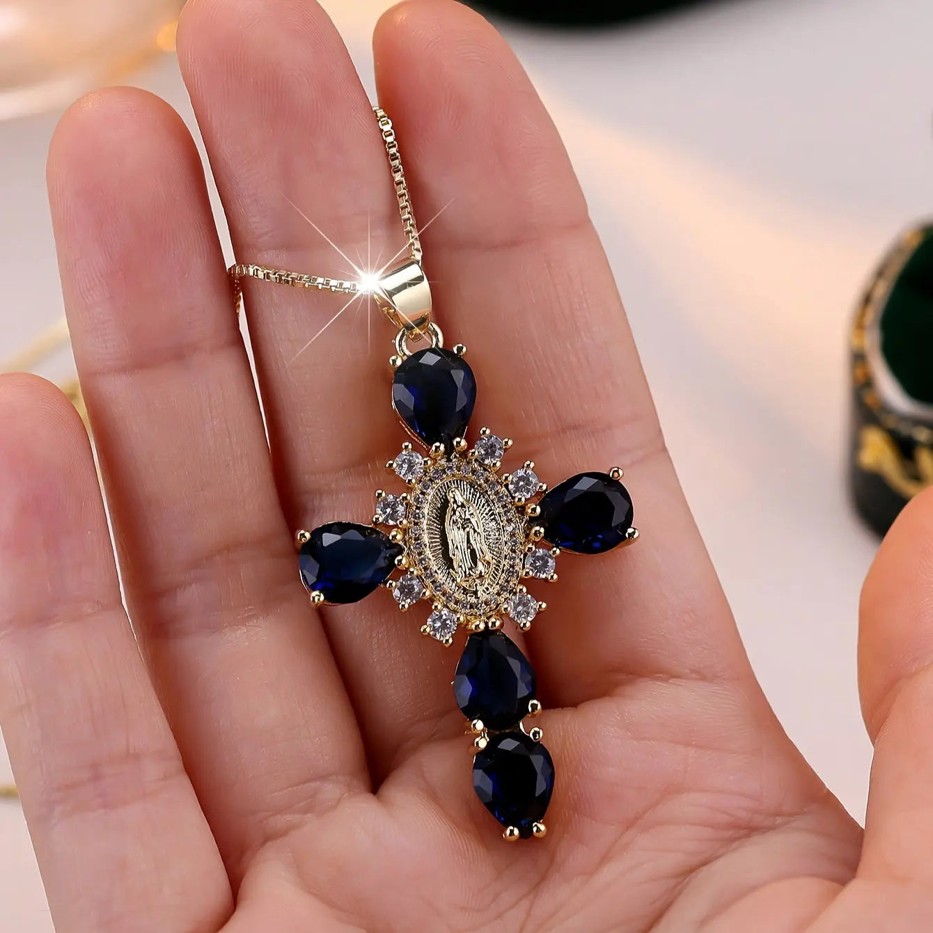 Virgin Mary Cubic Zircon Cross Pendant Necklace Dear Fancy