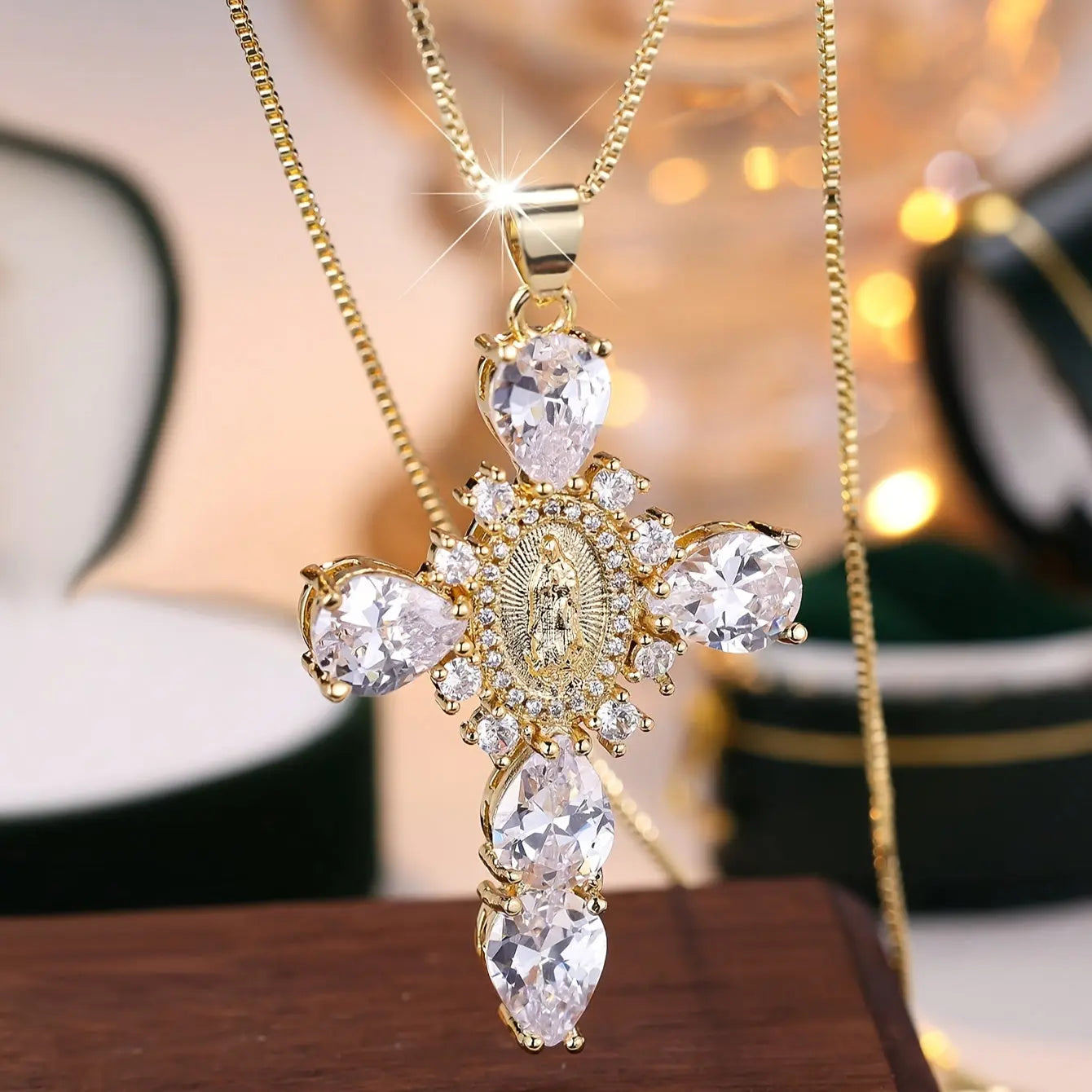 Virgin Mary Cubic Zircon Cross Pendant Necklace Dear Fancy