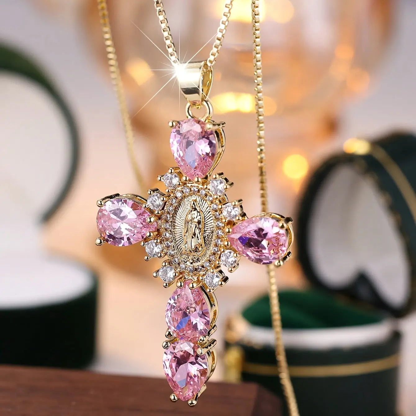 Virgin Mary Cubic Zircon Cross Pendant Necklace Dear Fancy