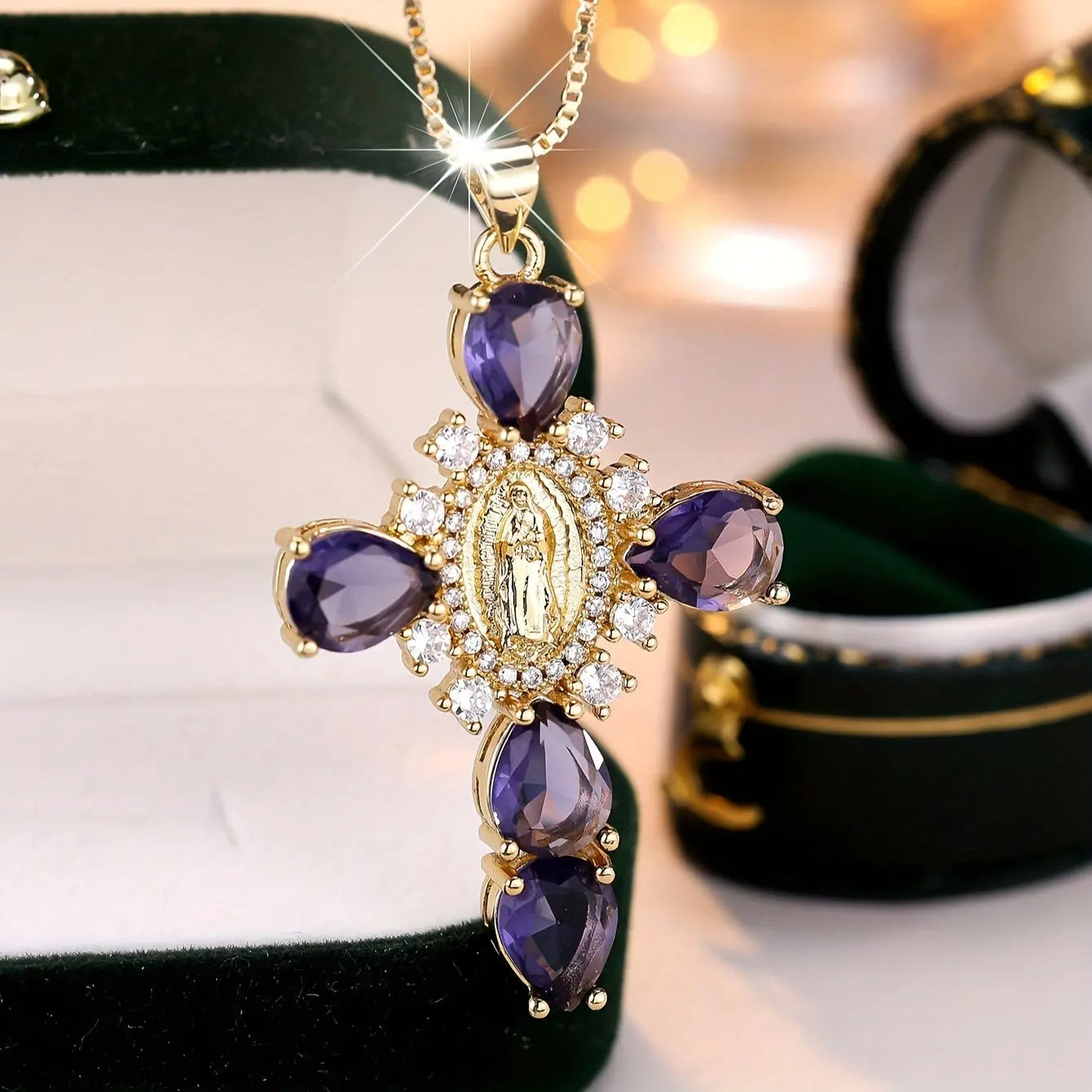 Virgin Mary Cubic Zircon Cross Pendant Necklace Dear Fancy