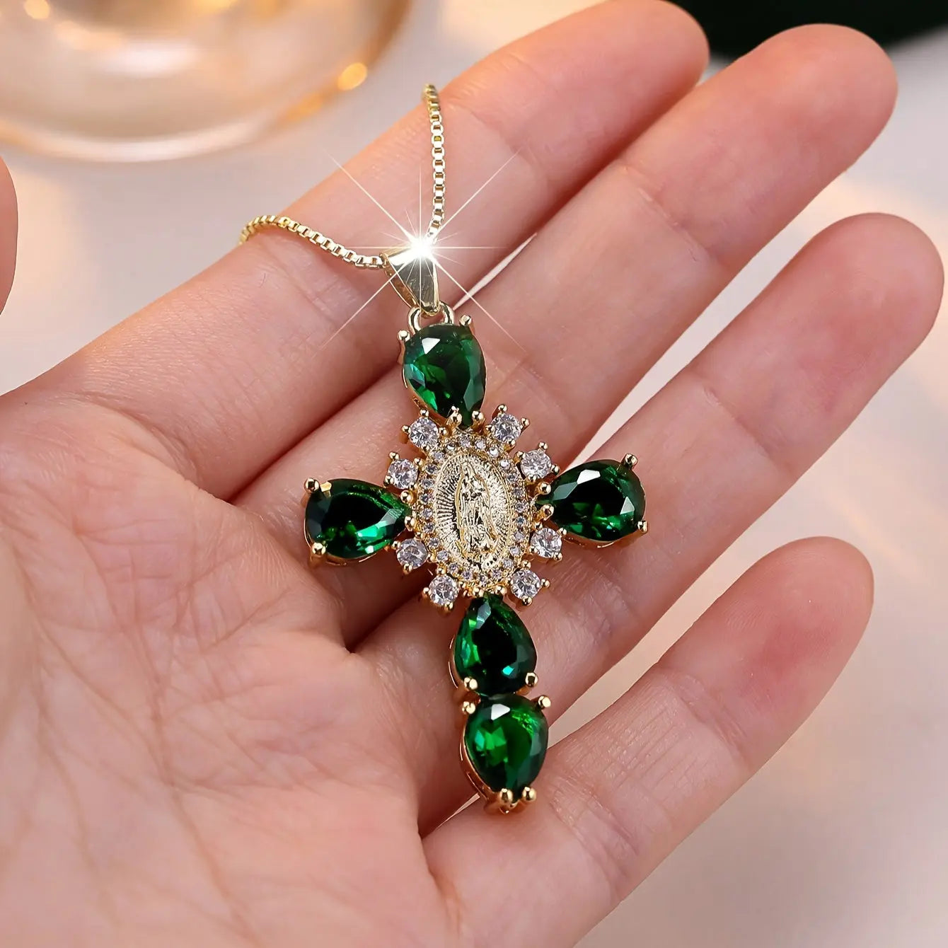Virgin Mary Cubic Zircon Cross Pendant Necklace Dear Fancy