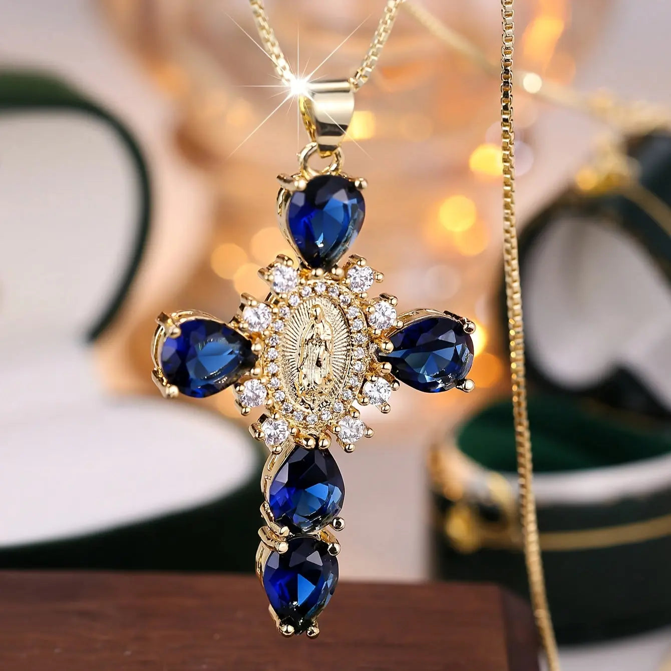 Virgin Mary Cubic Zircon Cross Pendant Necklace Dear Fancy