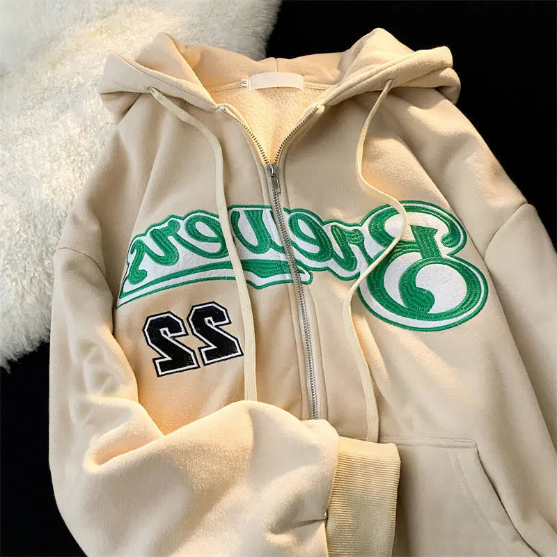 Women's Oversized Zip-Up Hoodies Gothic Hip Hop Streetwear Female Hoodies with Harajuku Embroidery Y2K Full Jacket Dear Fancy