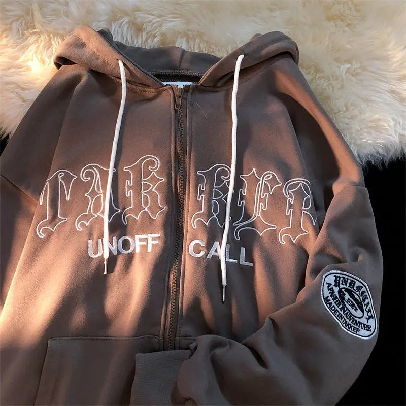 Women's Oversized Zip-Up Hoodies Gothic Hip Hop Streetwear Female Hoodies with Harajuku Embroidery Y2K Full Jacket Dear Fancy