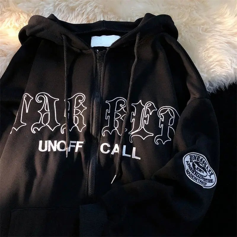Women's Oversized Zip-Up Hoodies Gothic Hip Hop Streetwear Female Hoodies with Harajuku Embroidery Y2K Full Jacket Dear Fancy
