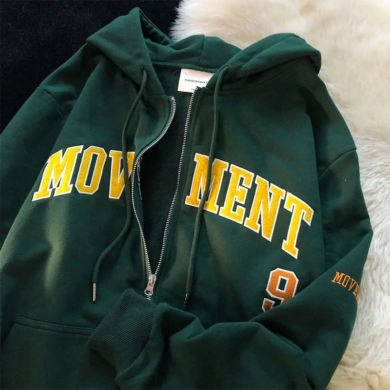 Women's Oversized Zip-Up Hoodies Gothic Hip Hop Streetwear Female Hoodies with Harajuku Embroidery Y2K Full Jacket Dear Fancy