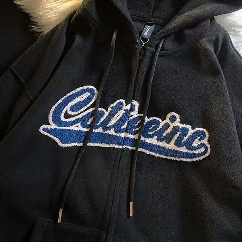 Women's Oversized Zip-Up Hoodies Gothic Hip Hop Streetwear Female Hoodies with Harajuku Embroidery Y2K Full Jacket Dear Fancy