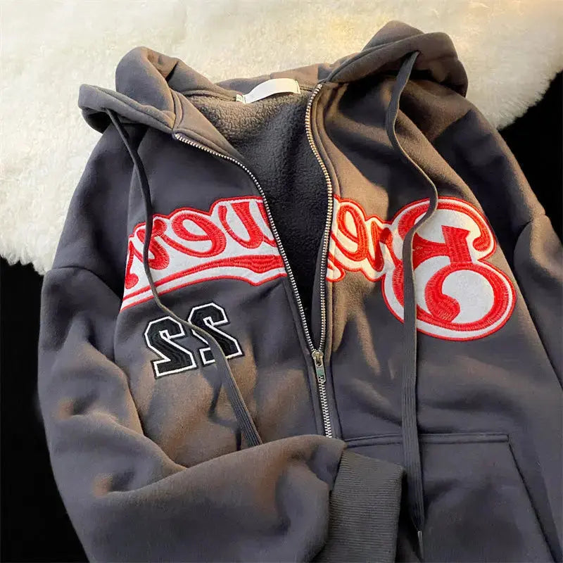 Women's Oversized Zip-Up Hoodies Gothic Hip Hop Streetwear Female Hoodies with Harajuku Embroidery Y2K Full Jacket Dear Fancy