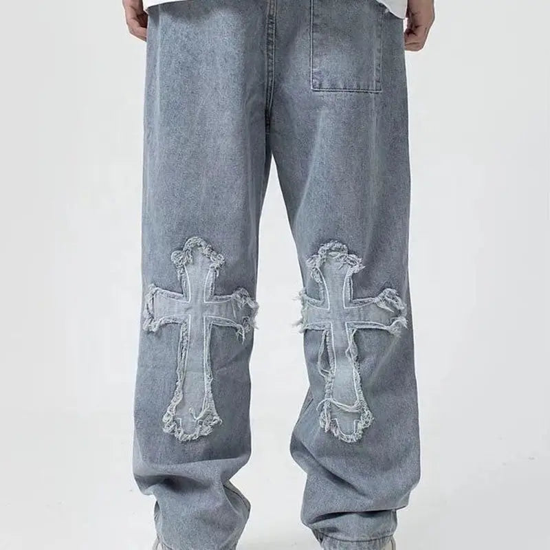 Men Streetwear Baggy Jeans Trousers Cross Hip Hop Mens Loose Pants Denim Jeans Dear Fancy
