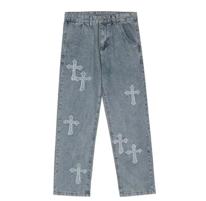 Men Streetwear Baggy Jeans Trousers Cross Hip Hop Mens Loose Pants Denim Jeans Dear Fancy