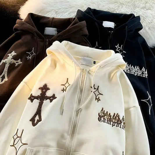 Women's Oversized Zip-Up Hoodies Gothic Hip Hop Streetwear Female Hoodies with Harajuku Embroidery Y2K Full Jacket Dear Fancy
