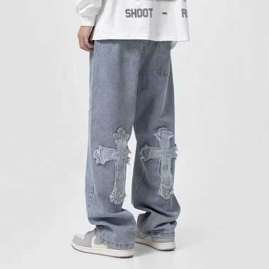 Men Streetwear Baggy Jeans Trousers Cross Hip Hop Mens Loose Pants Denim Jeans Dear Fancy