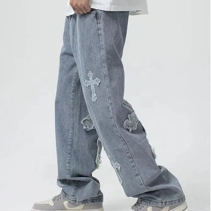 Men Streetwear Baggy Jeans Trousers Cross Hip Hop Mens Loose Pants Denim Jeans Dear Fancy